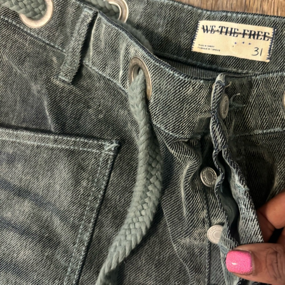 Free People Moxie Flocked Pull-On Barrel Jeans Mountain Green Size 31 - Picture 8 of 14